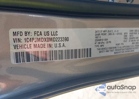 2021 Jeep Cherokee Limited 4X4 from USA, damaged, VIN 1C4PJMDX0MD223390